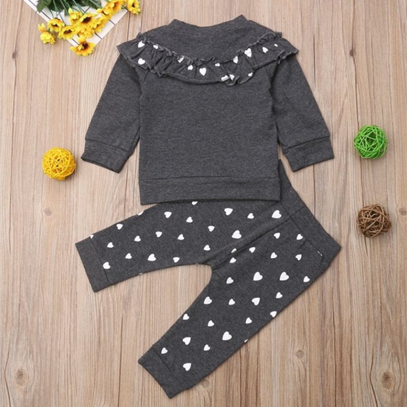 Sleeve Ruffles art Print Pullover Tops+Pants Outfit 0-4Y